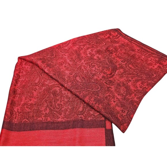 Womens Cashmere Silk Pashmina Red Paisley Scarf Wrap Shawl Stole Fringe 68x26 - Picture 8 of 16